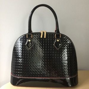 ARCADIA Italian squares embossed patent leather black dome satchel
